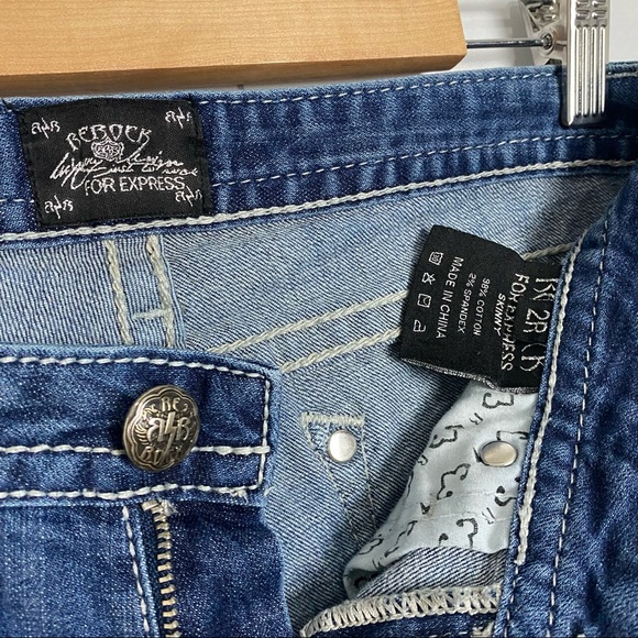 REROCK for Express Skinny Jeans Women's Size 2 Regular Dark Wash Destroyed Denim - Picture 6 of 10